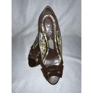 sarah jayne Women's‎ Open Toe Platform Heels 8.5 Chestnut Brown Y2K Vegan Boho